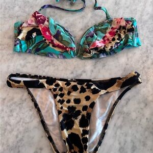 Zimmermann Black and Multi Color Bikini Set